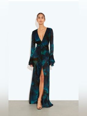 Rat & Boa Fiorella Teal and Navy Floral Wrap Maxi Dress